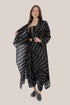 Striped coat with draped collar and long sleeves